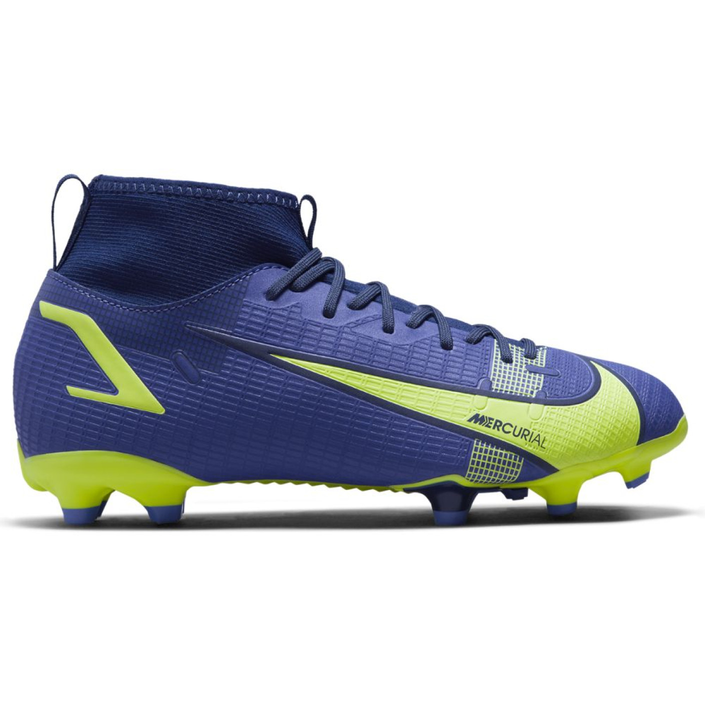 Nike Mercurial Superfly 8 Academy Gras / Kunstgras Voetbalschoenen (MG) Kids Blauwpaars Zwart Geel - KNVBshop.nl