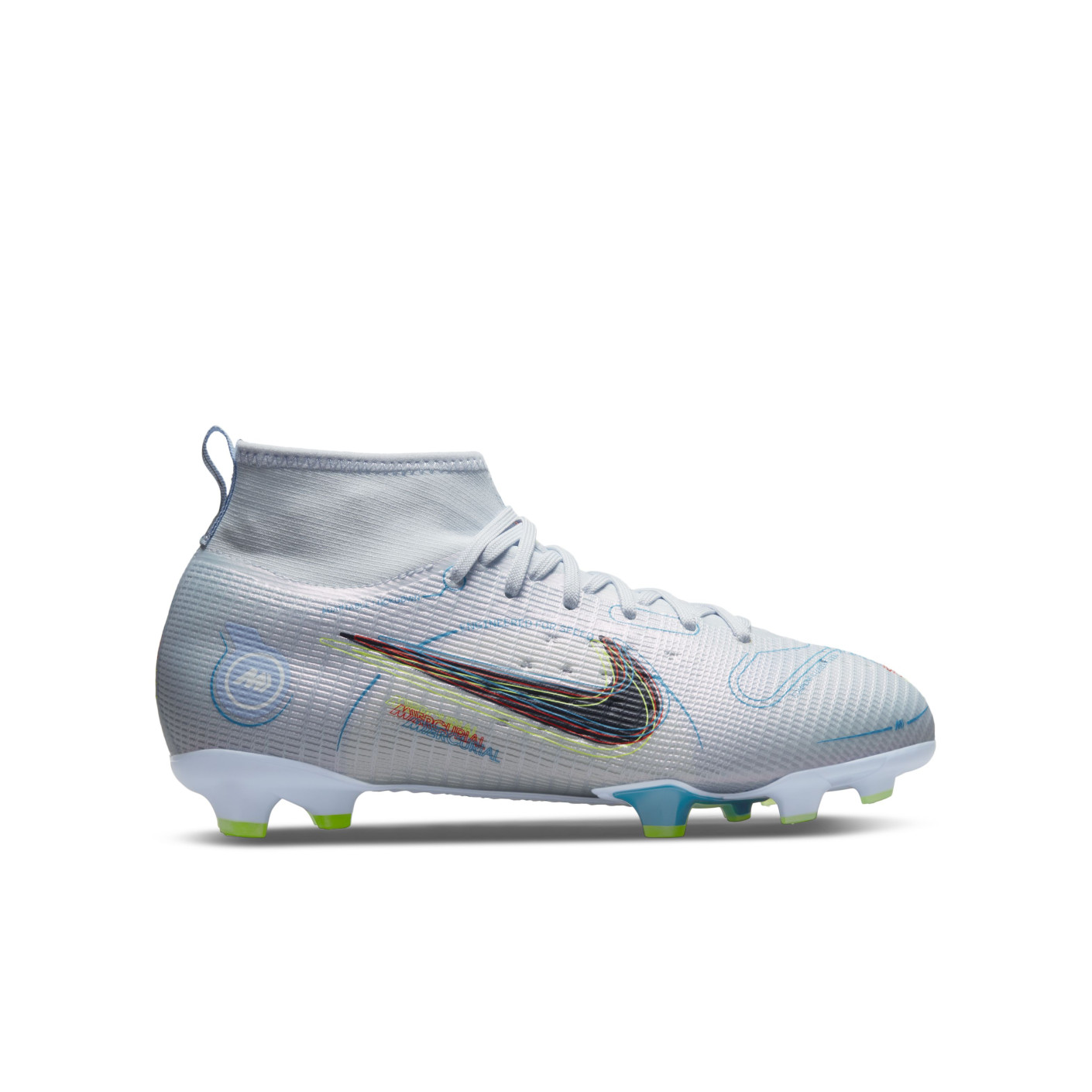 Nike Mercurial Superfly 8 Pro Gras Voetbalschoenen (FG) Kids Grijs Felblauw Geel