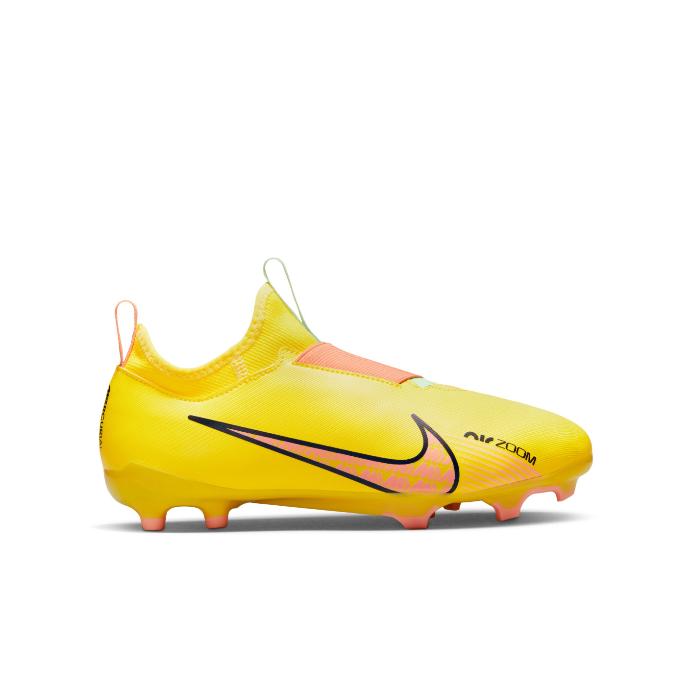 Nike Zoom Mercurial Vapor 15 Academy Laceless Grass/Artificial Grass Football Shoes (MG) Kids Yellow Orange