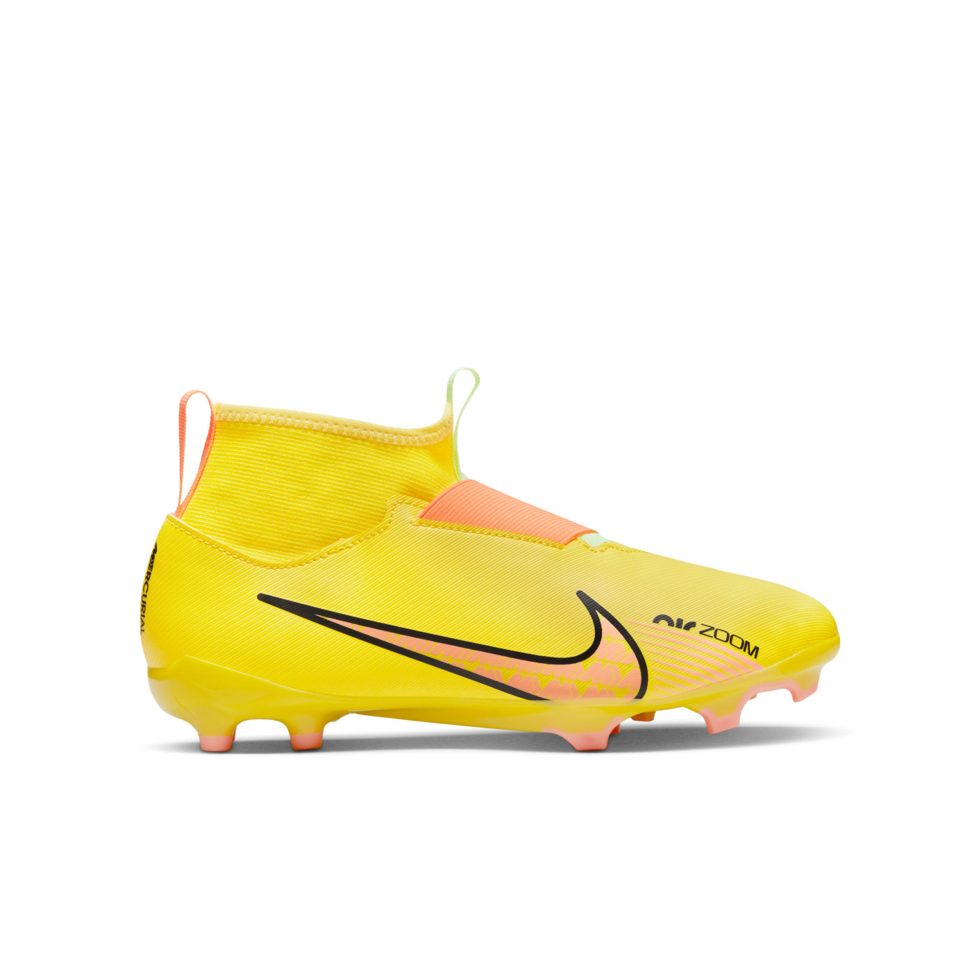 Nike Zoom Mercurial Superfly 9 Academy Velcro Grass/ Artificial Grass Football Shoes (MG) Kids Yellow Black Pink
