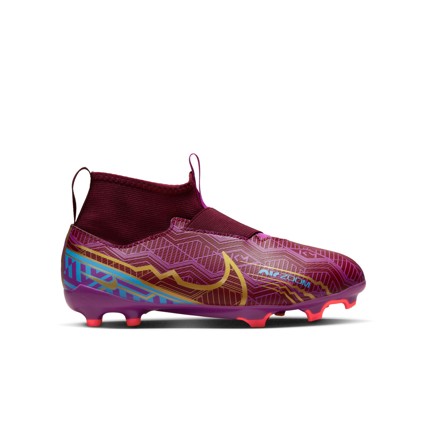 Nike Zoom Mercurial Superfly Academy 9 KM Grass/ Artificial Grass Football Shoes (MG) Kids Purple Burgundy Gold