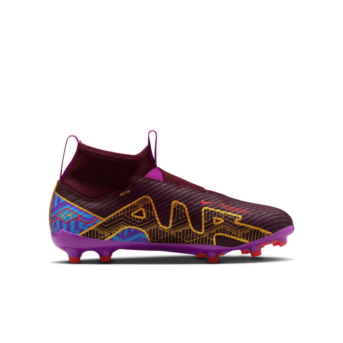 Nike Zoom Mercurial Superfly Pro 9 KM Grass Football Shoes FG Kids Burgundy Gold KNVBshop