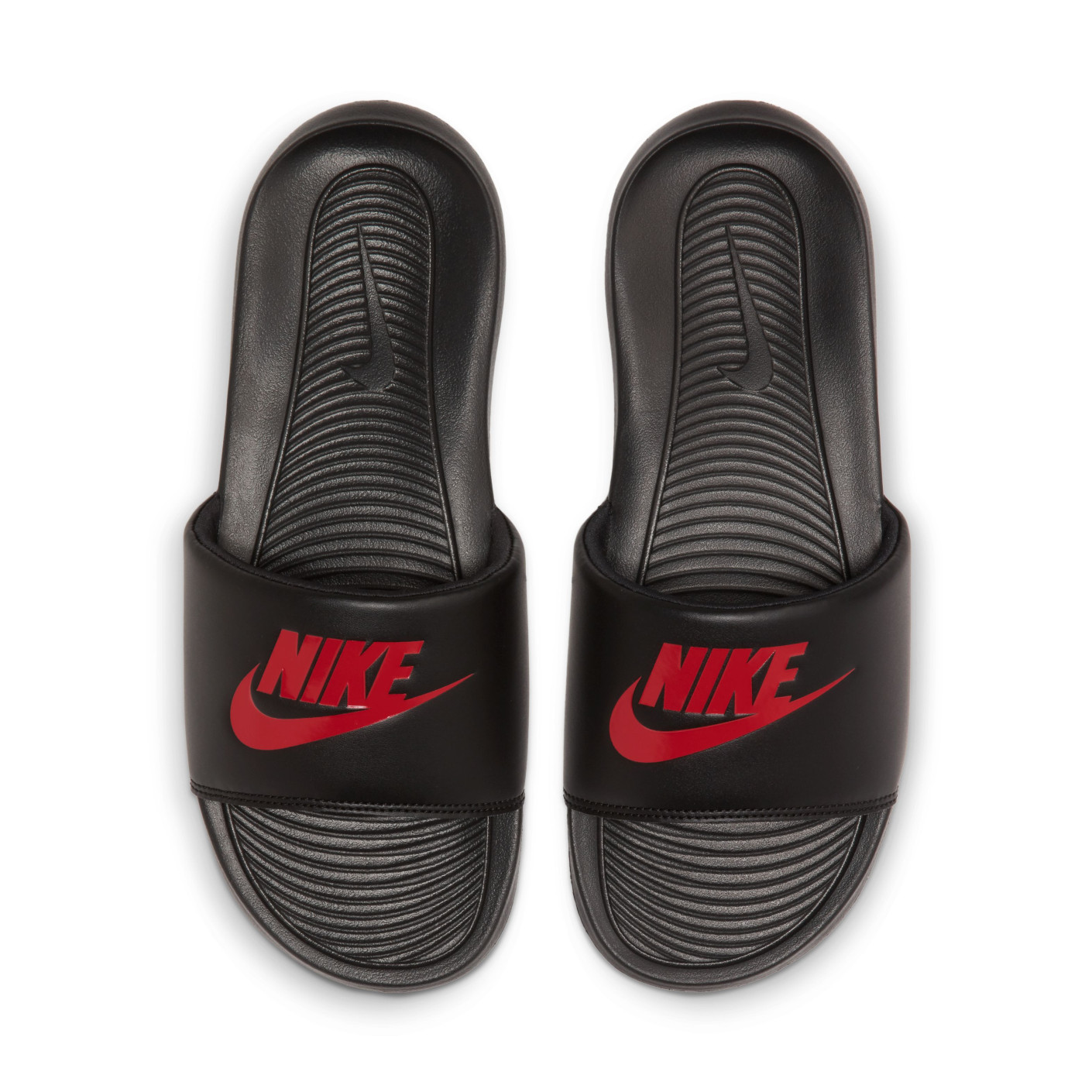 Red and black nike slides cheap