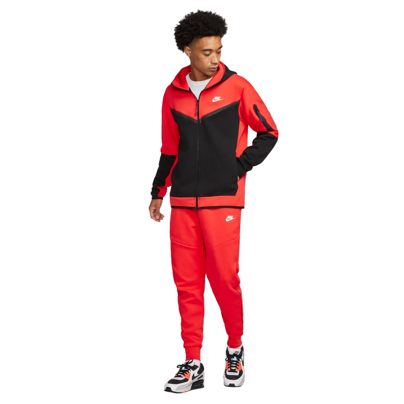 Nike Tech Fleece Full-Zip Tracksuit Coral Red Black White