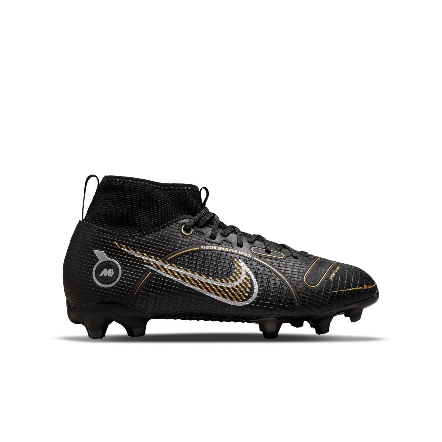 Nike Mercurial Superfly 8 Academy Gras / Kunstgras Voetbalschoenen (MG) Kids Zwart Donkergrijs Goud - KNVBshop.nl