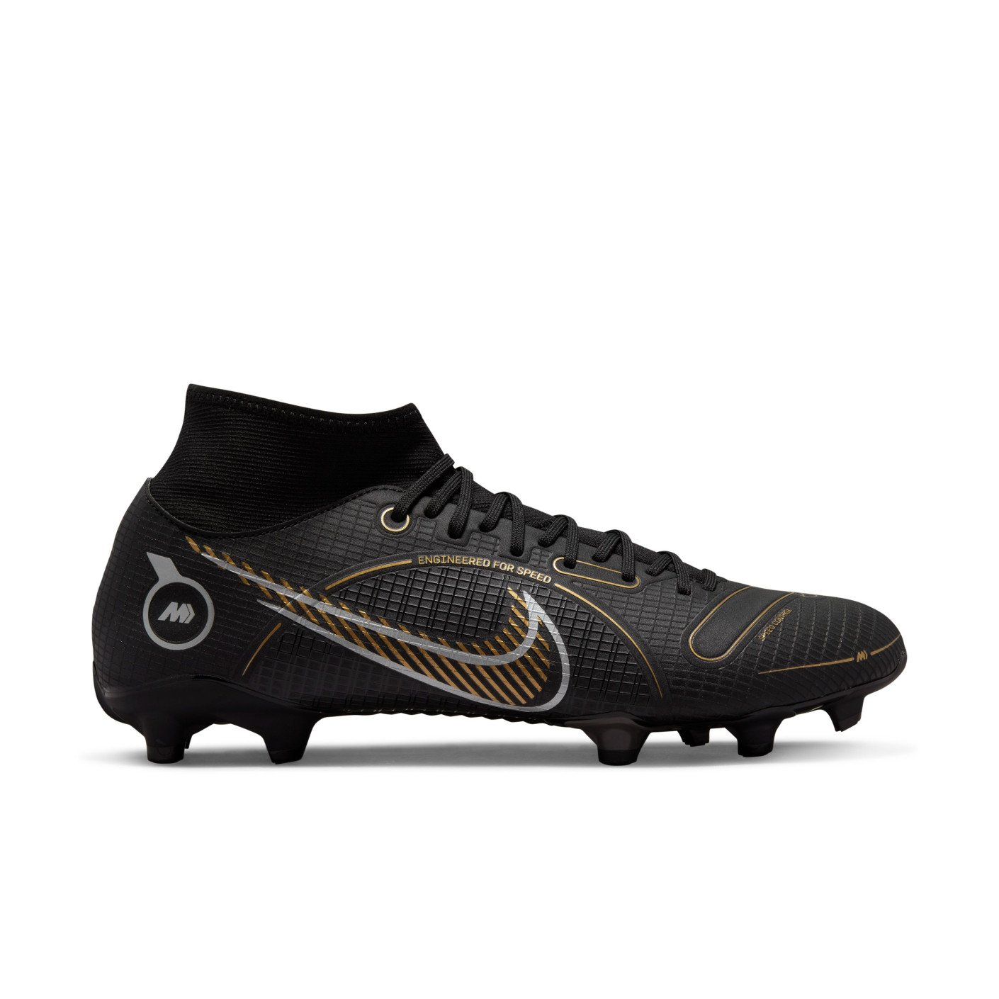 Nike Mercurial Superfly 8 Academy Gras / Kunstgras Voetbalschoenen (MG) Zwart Donkergrijs Goud - KNVBshop.nl