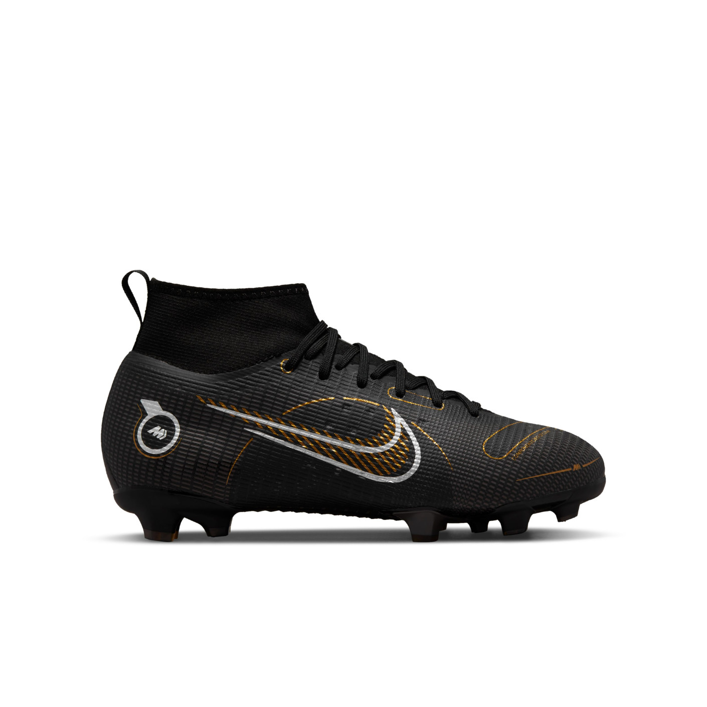 Nike Mercurial Superfly 8 Pro Gras Voetbalschoenen (FG) Kids Zwart Donkergrijs Goud - KNVBshop.nl