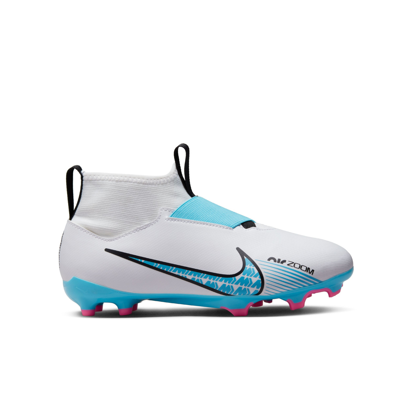 Nike Zoom Mercurial Superfly 9 Academy Laceless Grass/Artificial Grass Football Shoes (MG) Kids White Bright Blue Hot Pink