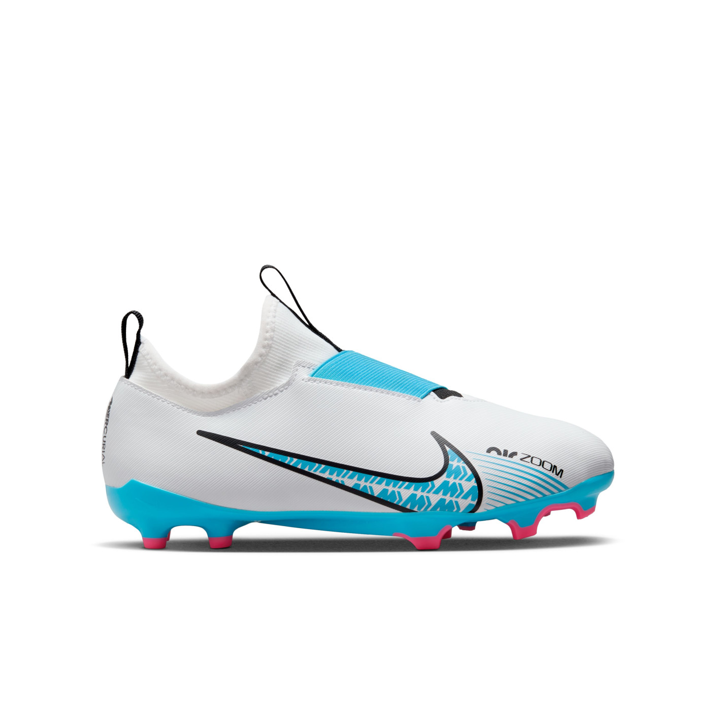 Nike Zoom Mercurial Vapor 15 Academy Laceless Grass/Artificial Grass Football Shoes (MG) Kids White Bright Blue Hot Pink