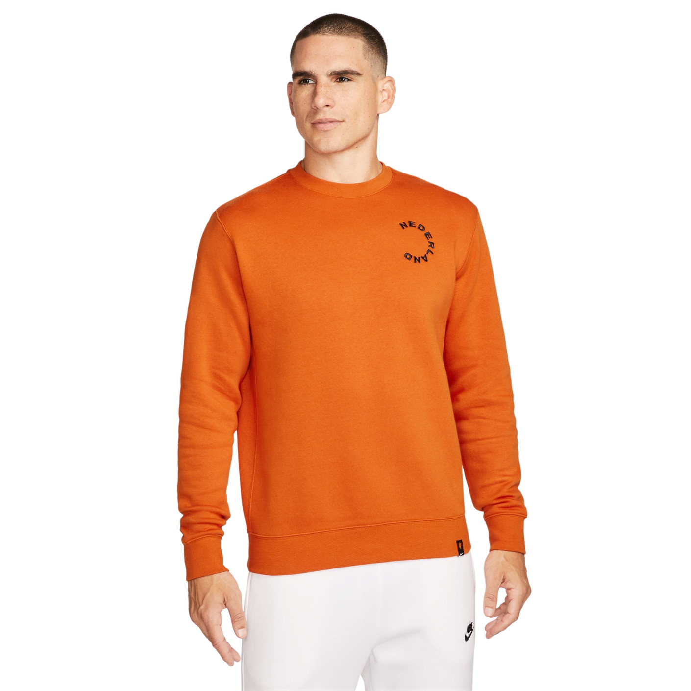 weg brand Groenland Nike Nederland Club Crew Sweater 2022-2024 Oranje Zwart - KNVBshop.nl