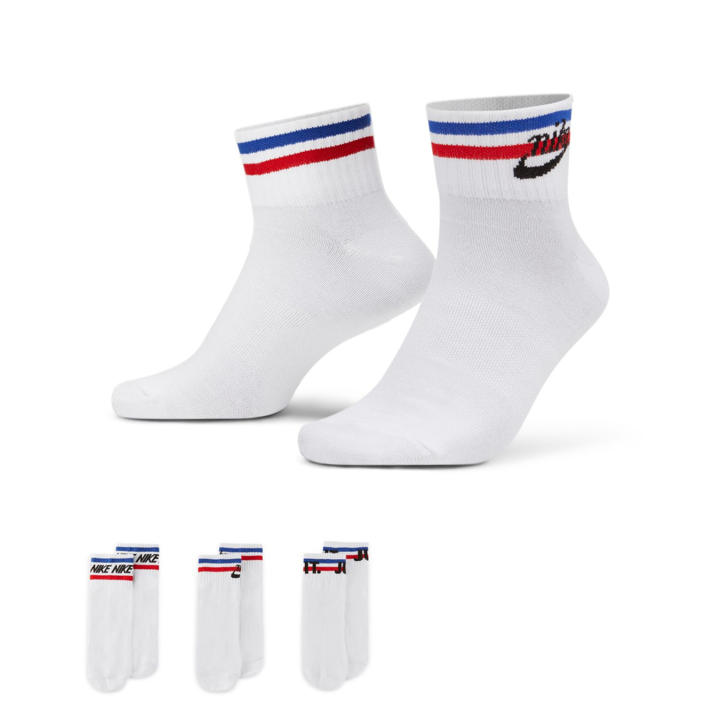 Nike Sportswear Everyday Essential Short Sports Socks 3 Pack White Black Blue Red