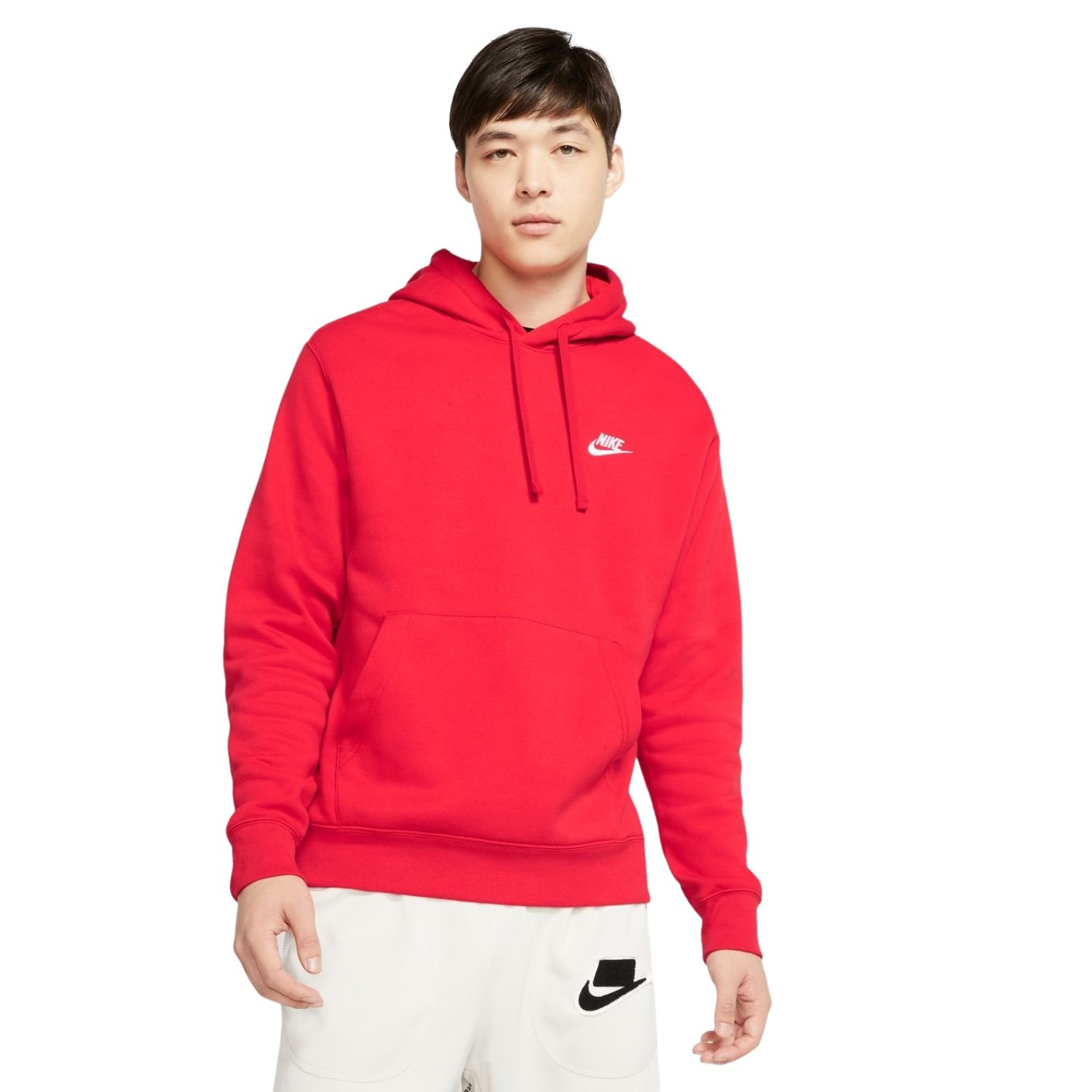 Nike Club Sportswear Fleece Hoodie Rood Wit