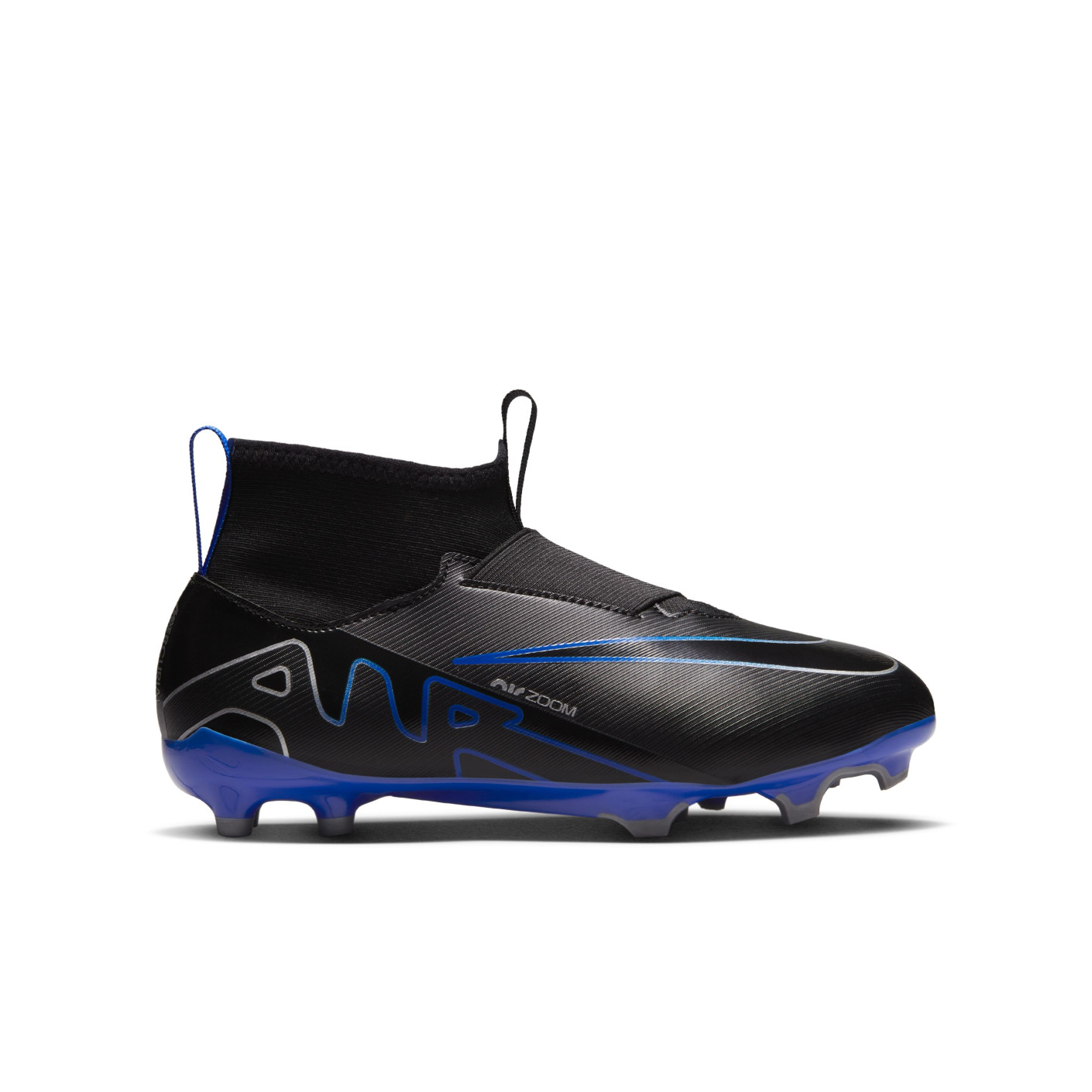 Nike Zoom Mercurial Superfly 9 Academy Veterloze Gras / Kunstgras Voetbalschoenen (MG) Kids Zwart Blauw Wit