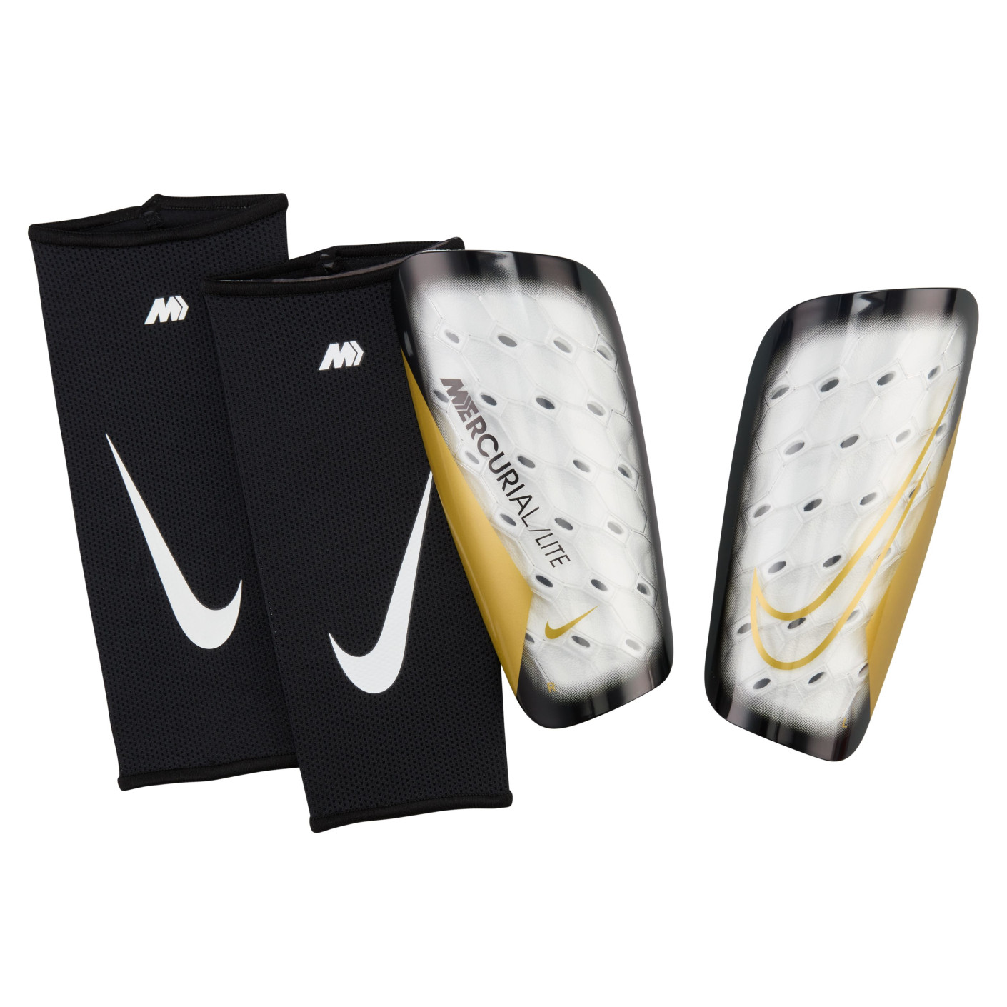 Nike Mercurial Lite Shin Guards White Black Gold