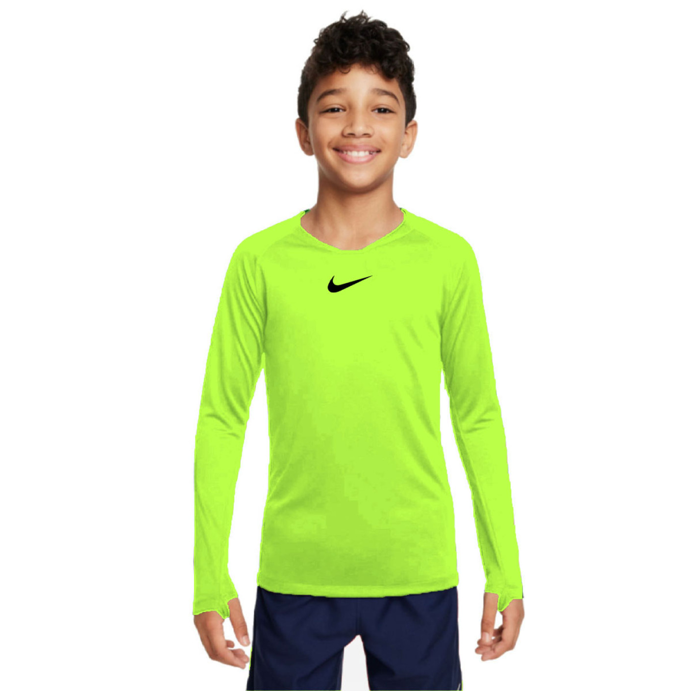 Nike Dri-FIT Park Long Sleeve Undershirt Kids Neon Yellow Black