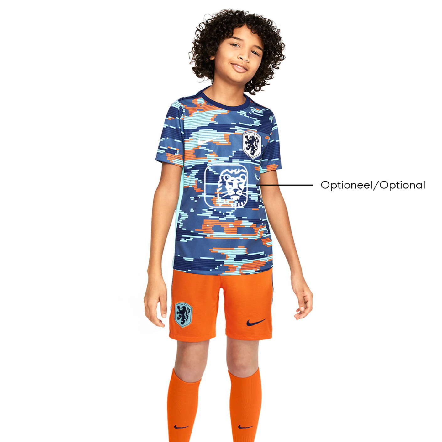 Nike Nederlands Elftal Pre-Match Wedstrijdtenue Thuis 2024-2026 Kids Blauw Oranje Wit