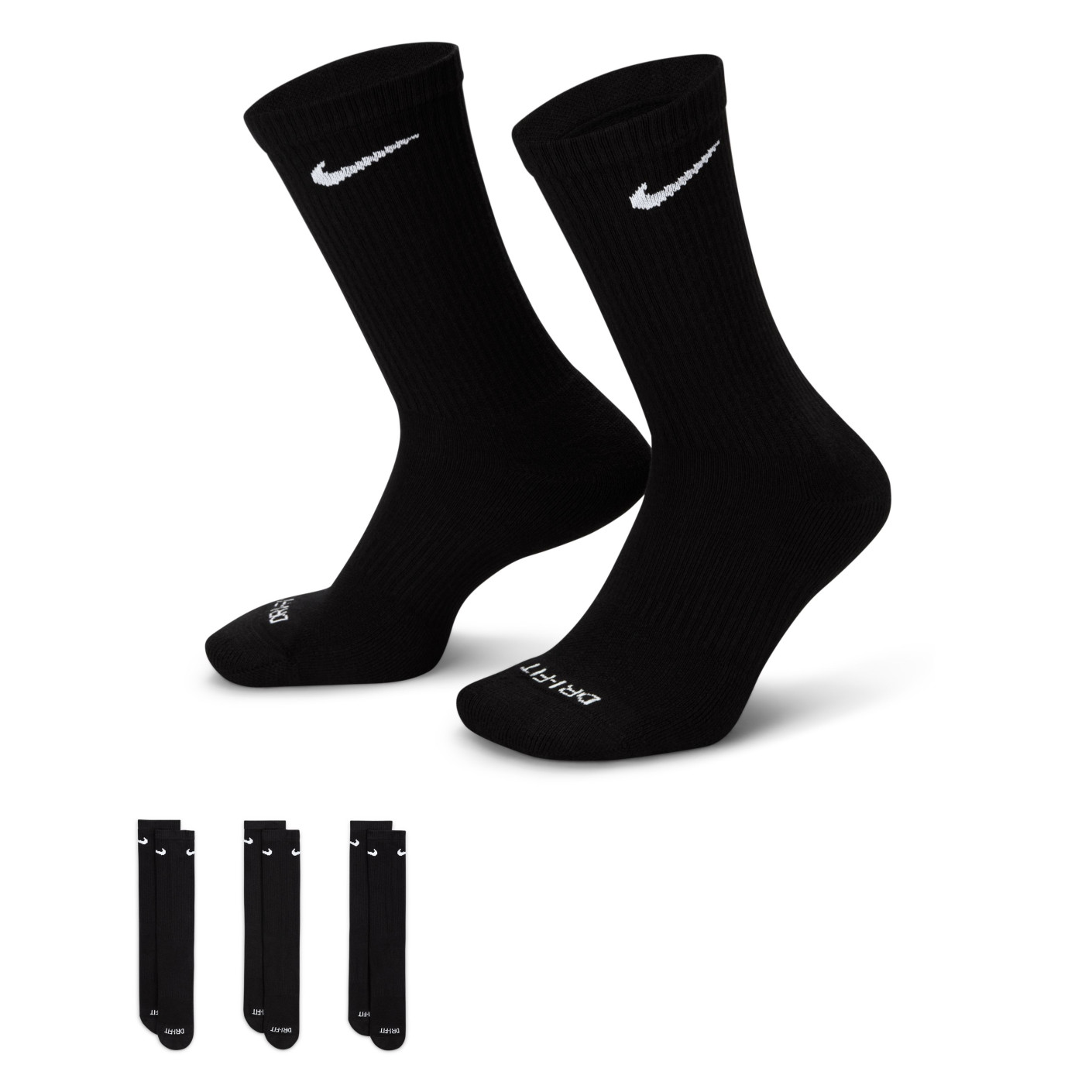 Nike Everyday Cushioned Plus Sportsokken 3-Pack Zwart Wit