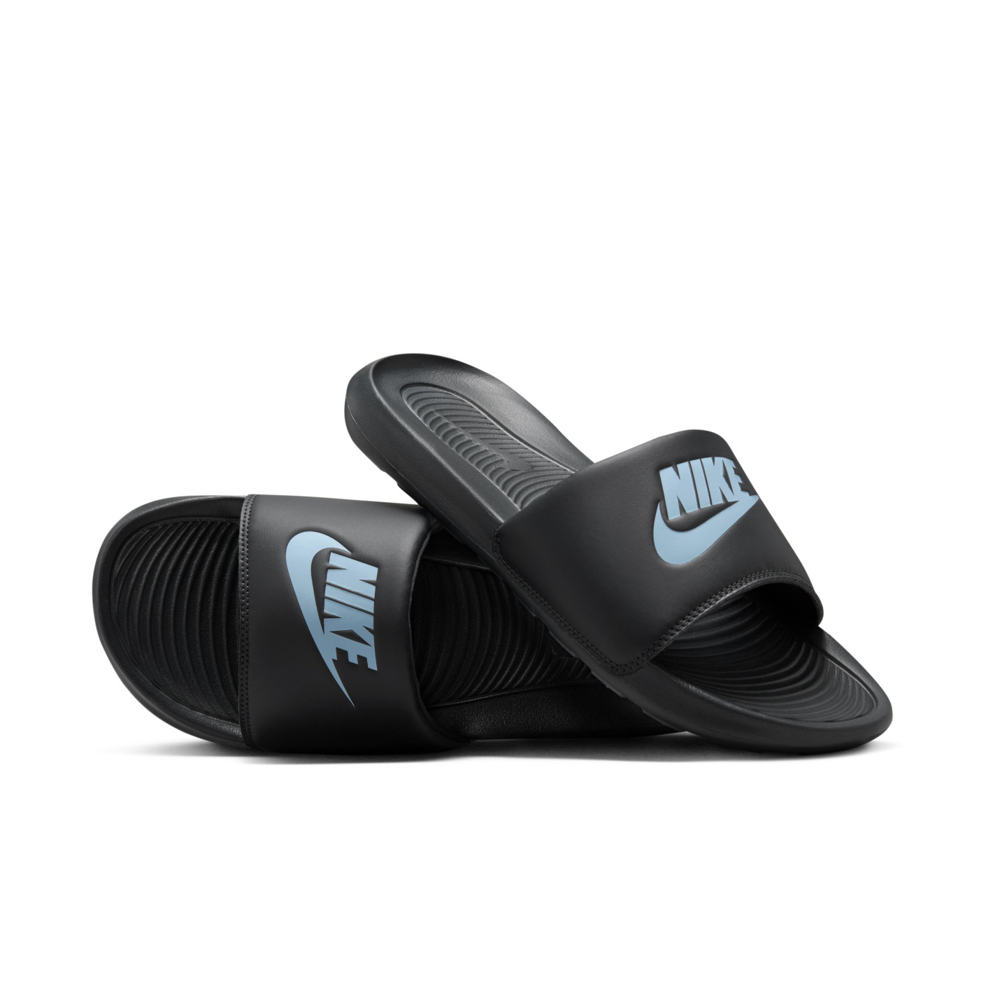 Nike Victori One Slippers Zwart Lichtblauw