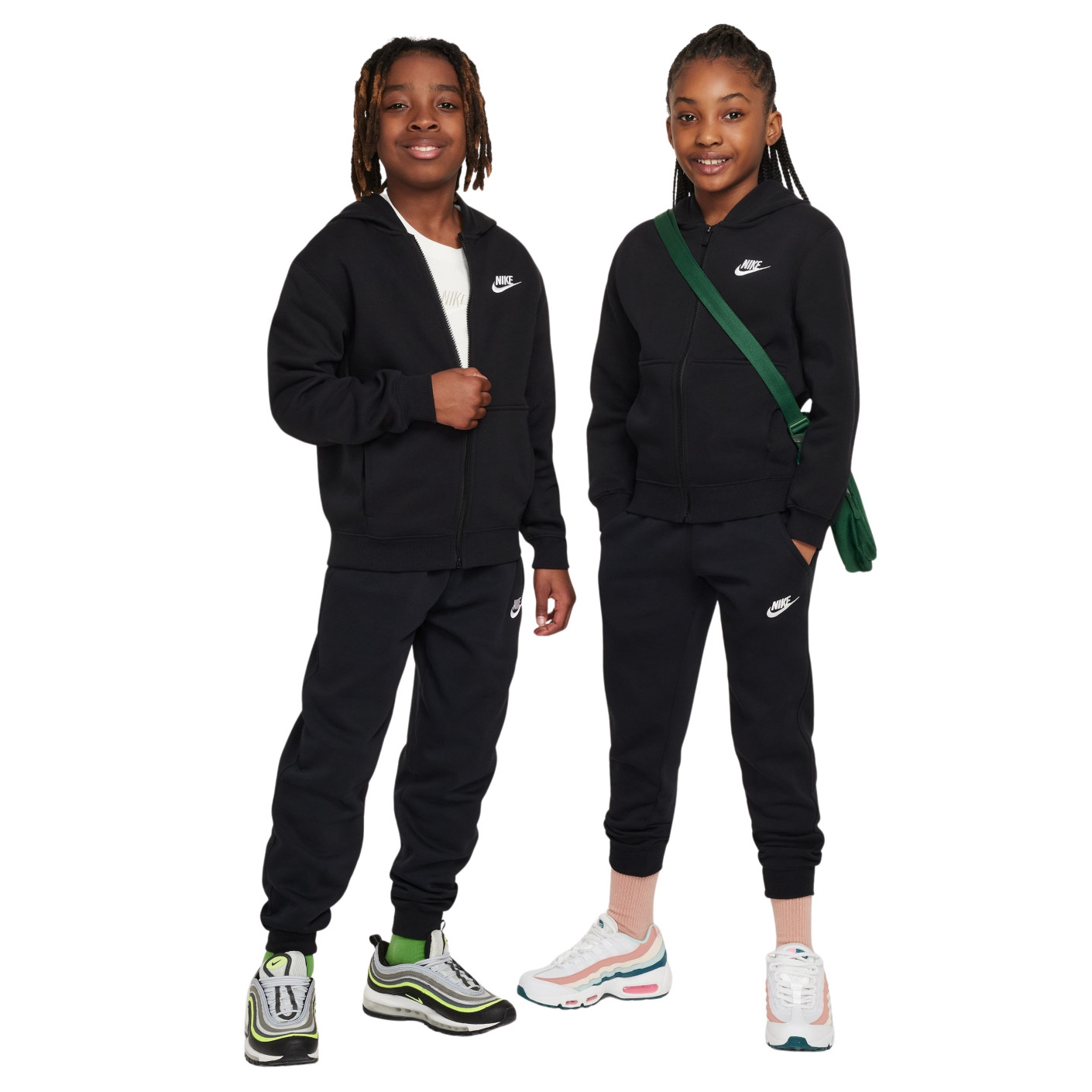 Nike Sportswear Club Fleece Tracksuit Hooded Full-Zip Kids Black White