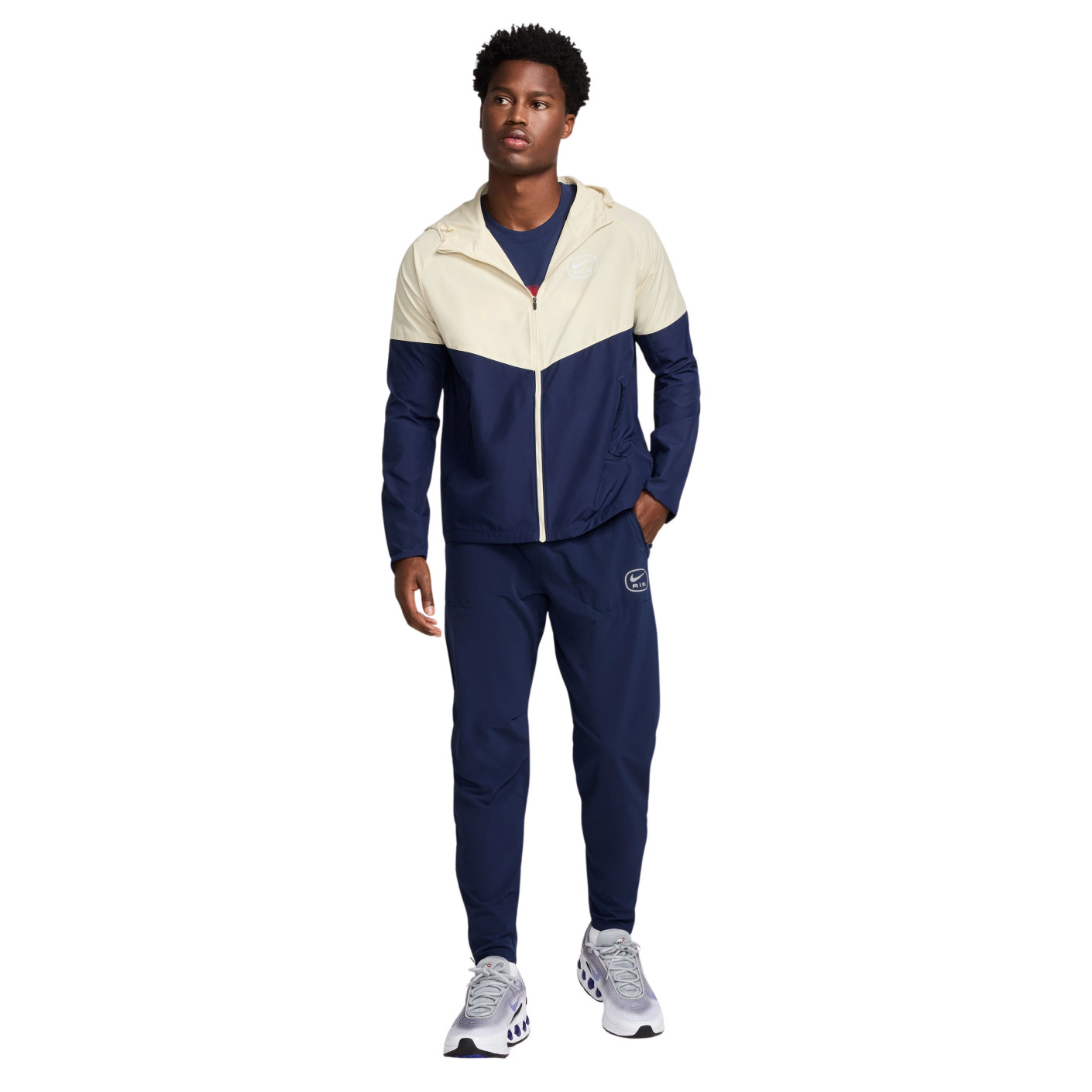 Nike Air Sportswear Full-Zip Woven Tracksuit Dark Blue Beige Red Silver