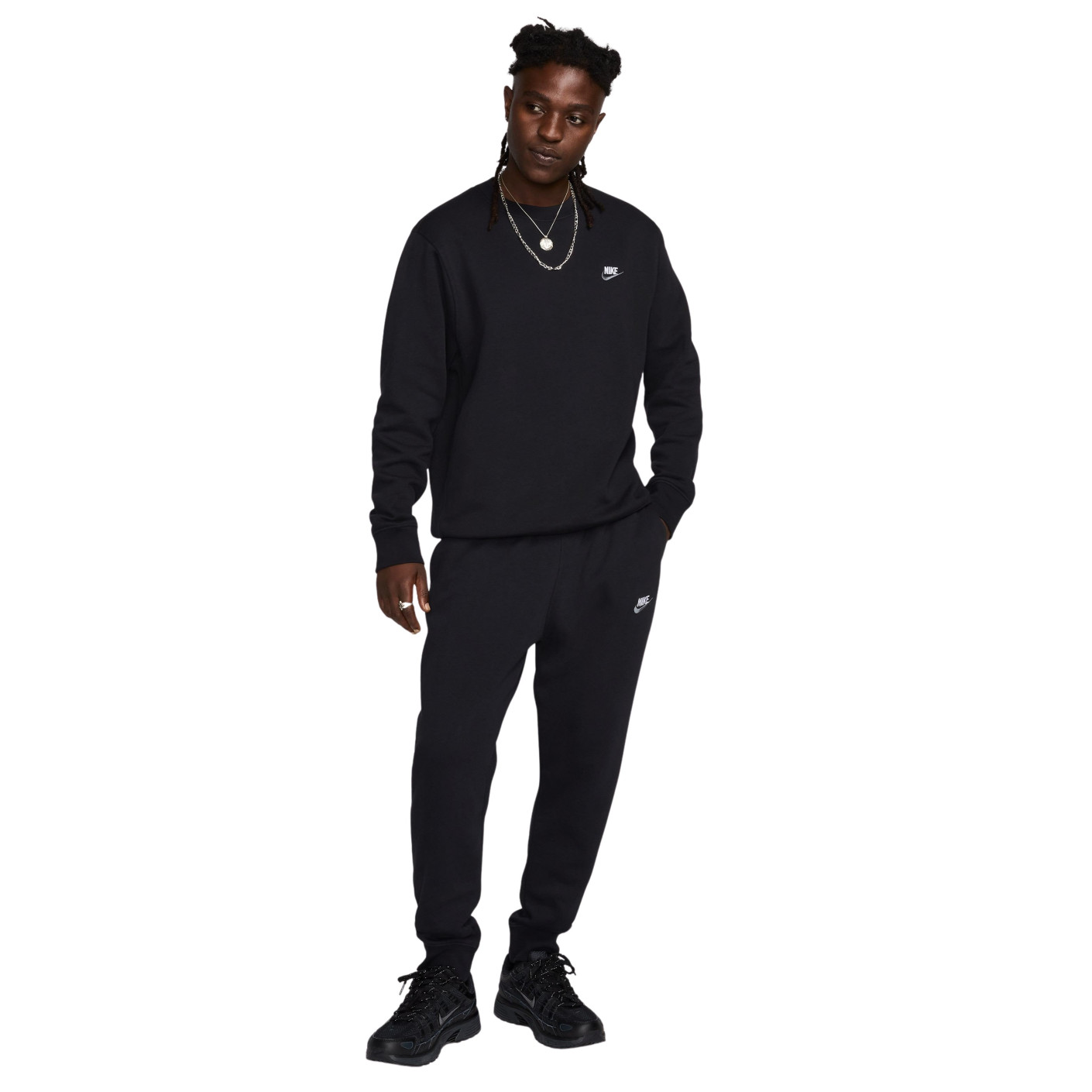 Nike Sportswear Club Fleece Crew Trainingspak Zwart Wit Zilver