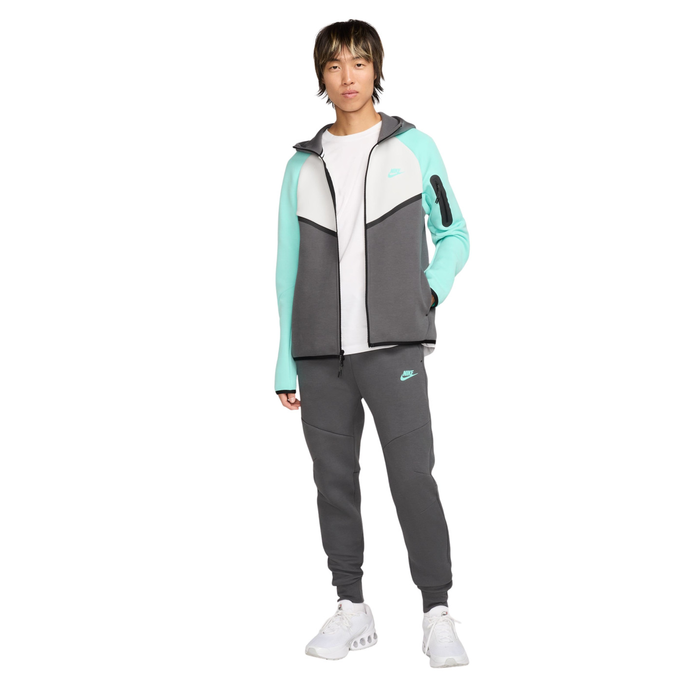Nike Tech Fleece Trainingspak Sportswear Donkergrijs Wit Turquoise