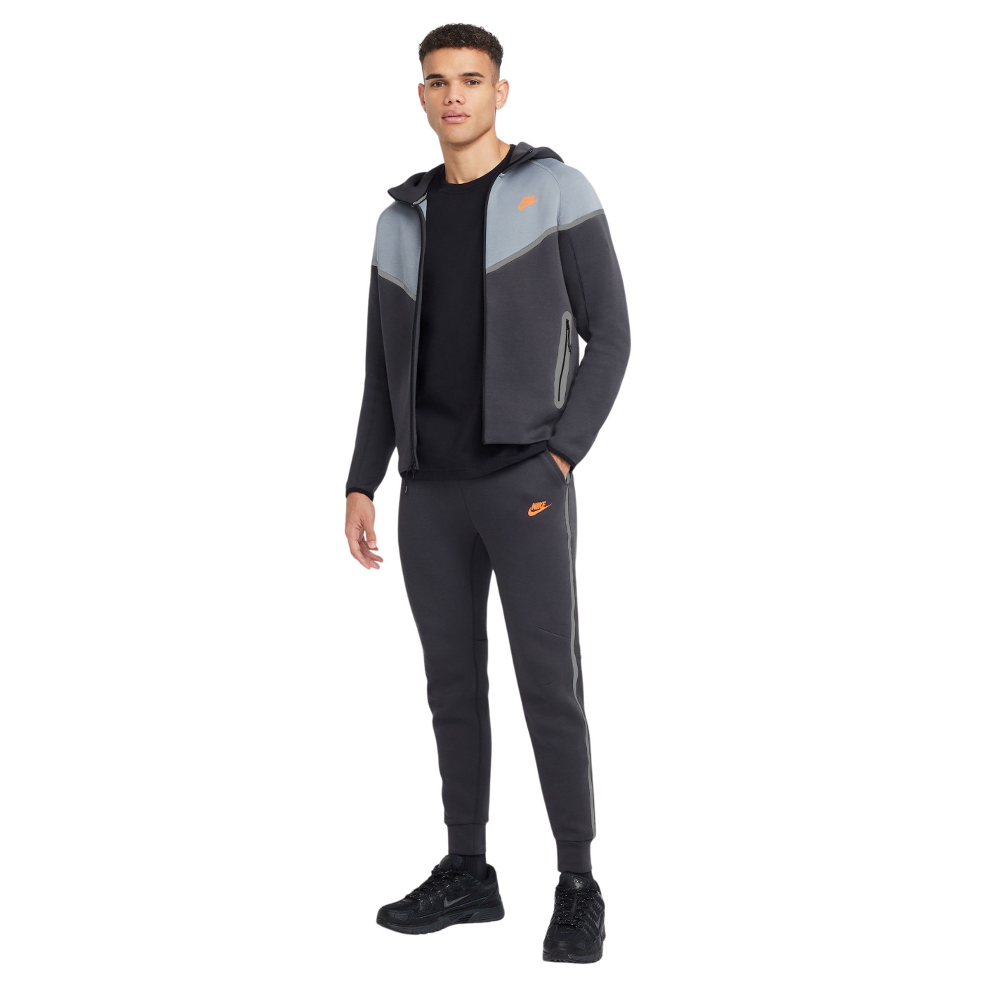 Nike Tech Fleece Trainingspak Sportswear Donkergrijs Blauwgrijs Oranje