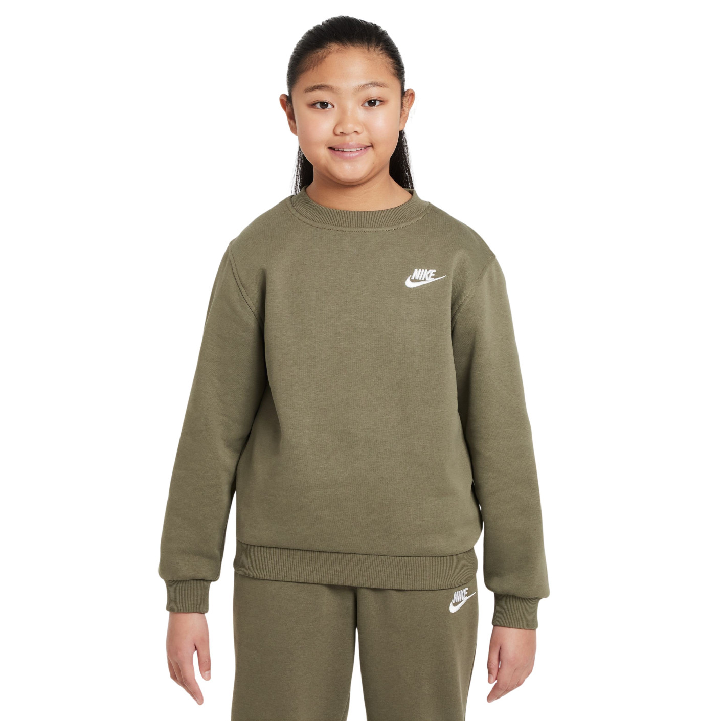 Nike Sportswear Club Crew Sweater Fleece Kids Olijfgroen Wit