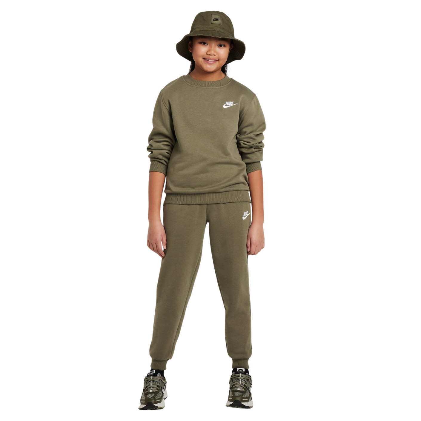 Nike Sportswear Fleece Club Crew Trainingspak Kids Olijfgroen Wit