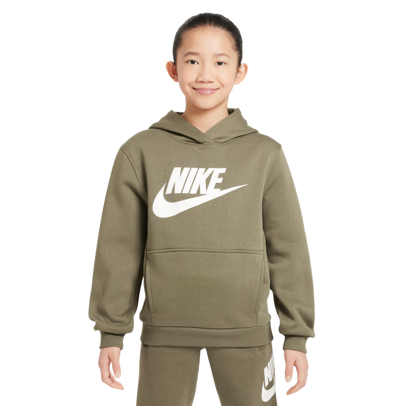 Nike Sportswear Club Big Logo Hoodie Fleece Kids Olijfgroen Wit