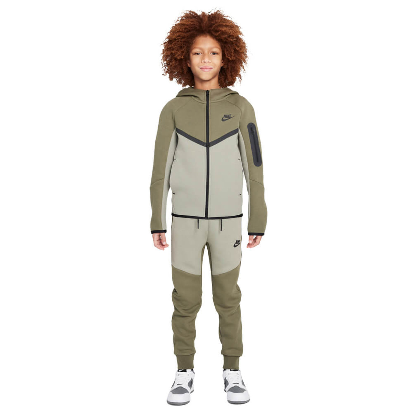 Nike Tech Fleece Trainingspak Sportswear Kids Olijfgroen Grijs Zwart