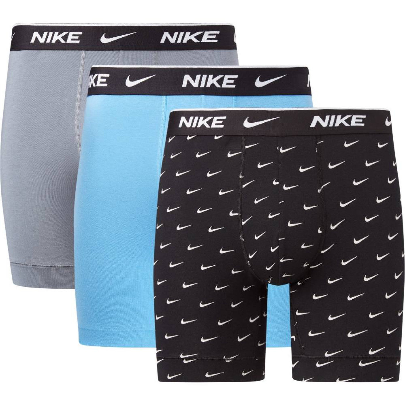 Nike Everyday Cotton Boxershort Brief 3-Pack Blauw Grijs Zwart