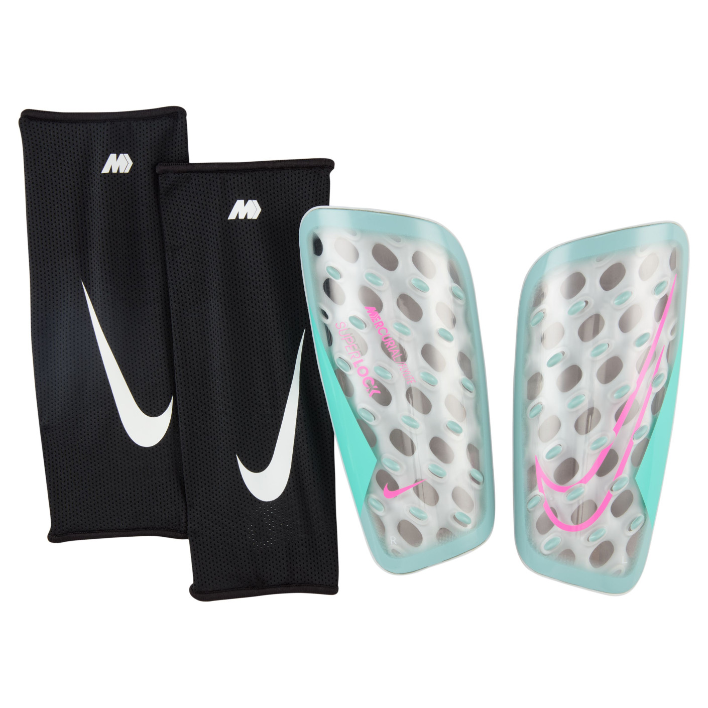 Nike Mercurial Superlock FlyLite Shin Guards Grey Light Blue Hot Pink