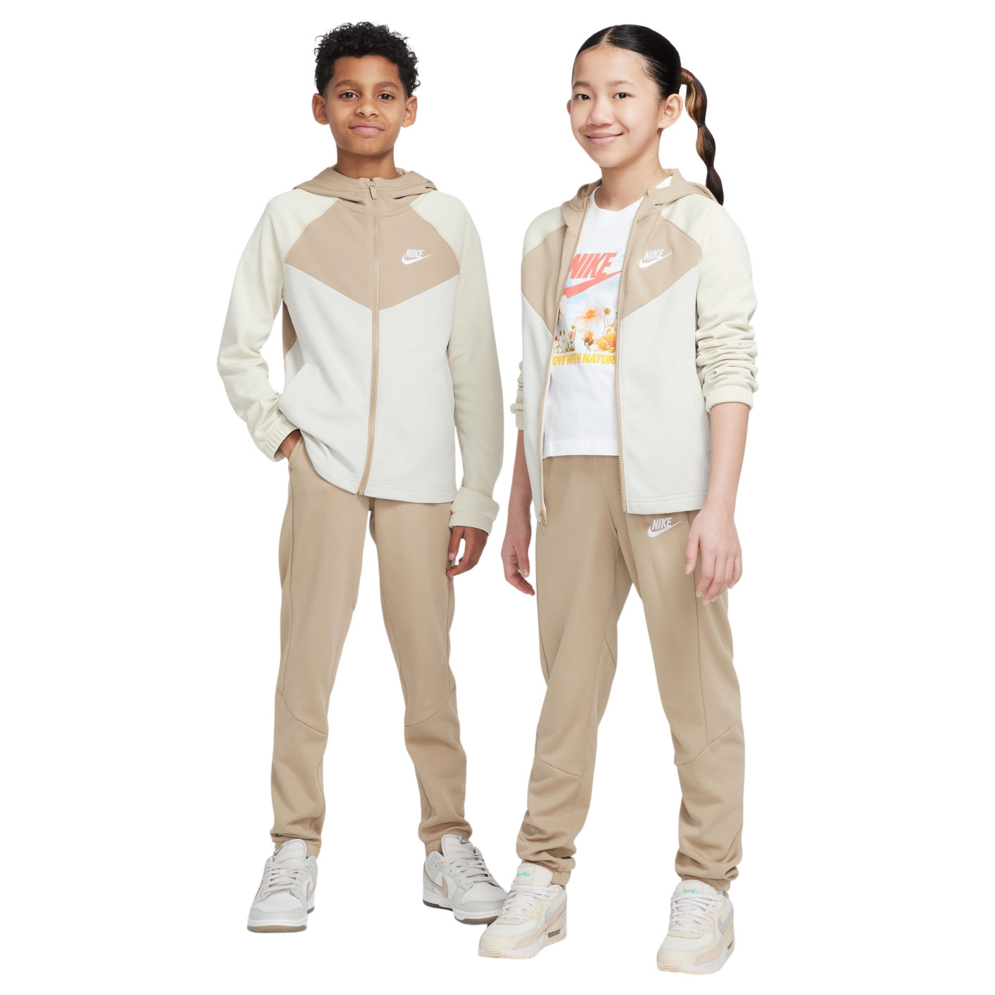 Nike Sportswear Trainingspak Poly Full-Zip Hooded Kids Beige Gebroken Wit