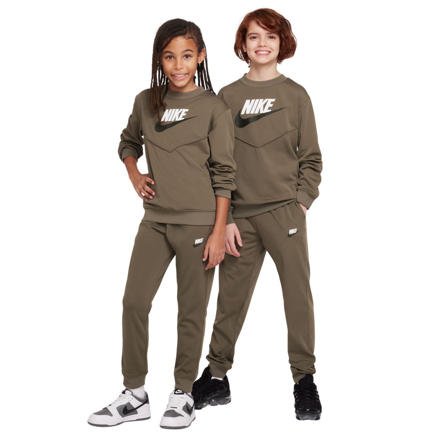 Nike Sportswear Big Logo Crew Kids Tracksuit Olive Green White