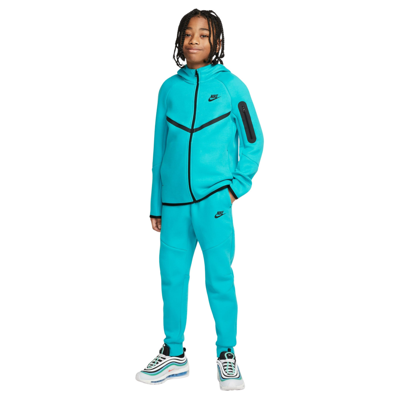 Nike Tech Fleece Sportswear Trainingspak Kids Turquoise Zwart