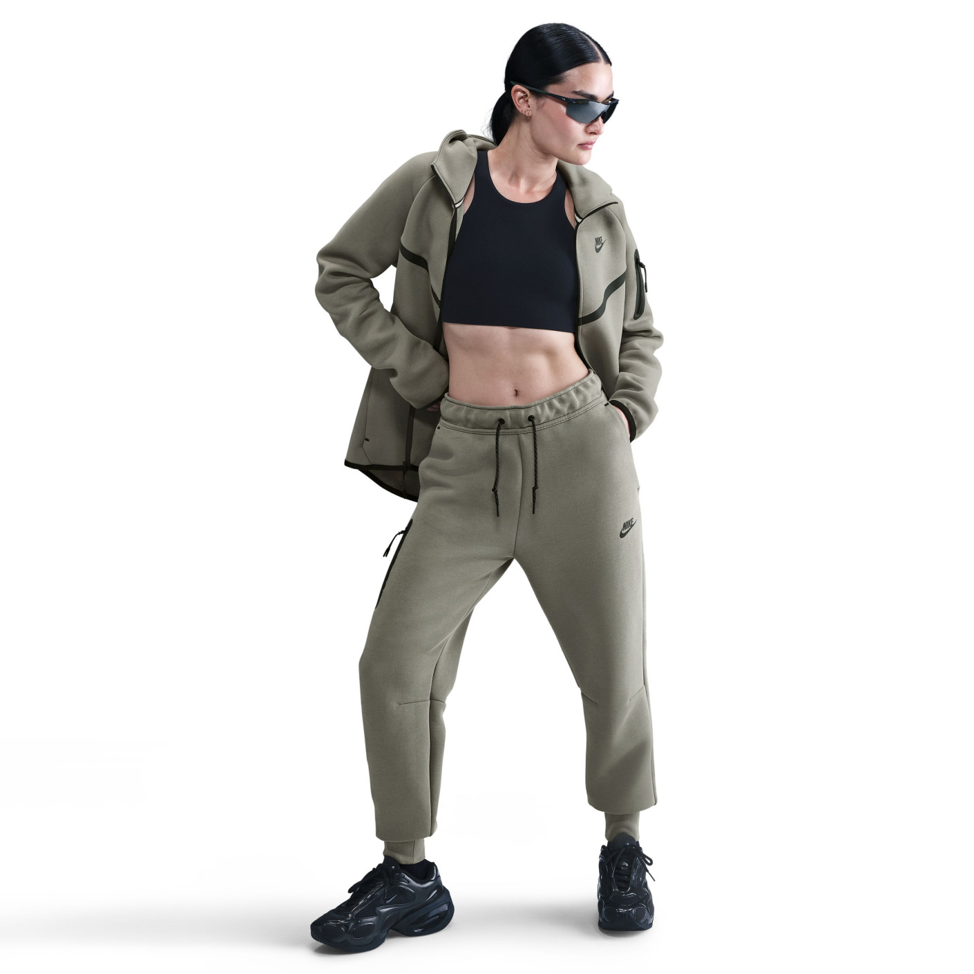 Nike Sportswear Tech Fleece Dames Joggingbroek Groengrijs Zwart