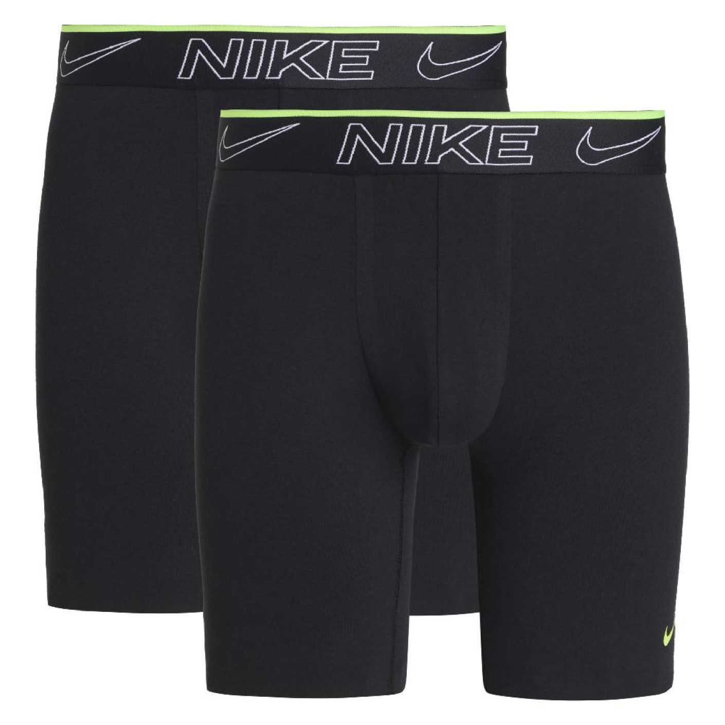 Nike Elite Cotton Stretch Boxer Brief Lang 2-Pack Zwart Lichtgroen