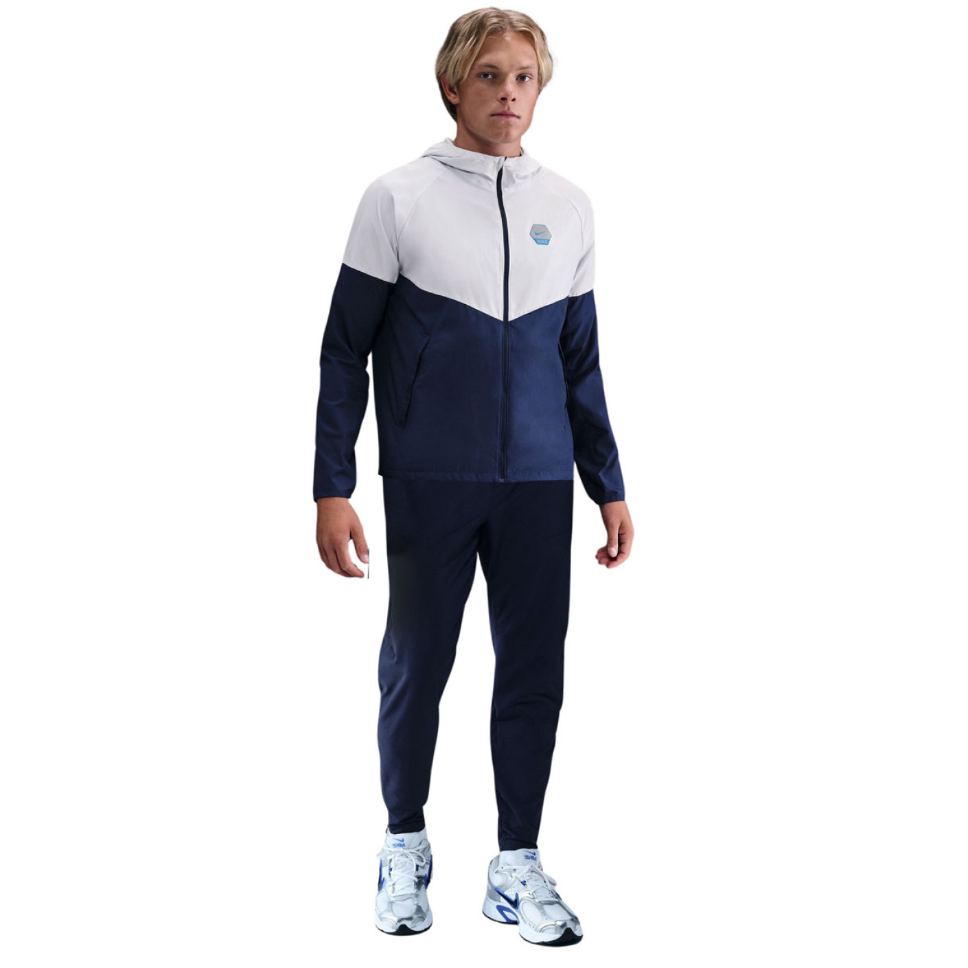 Nike Sportswear Sport Casual Full-Zip Trainingspak Hooded Donkerblauw Grijs Felgeel