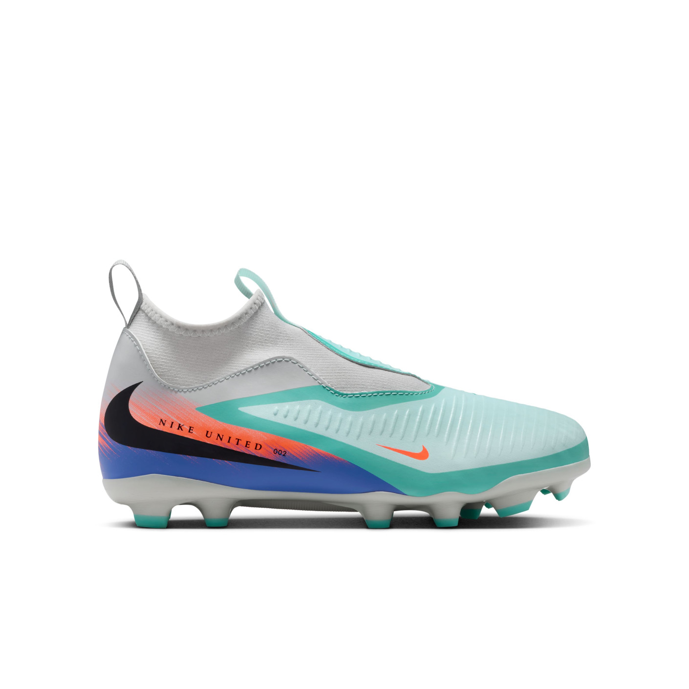 Nike Phantom 6 High Academy Grass/Artificial Grass Football Boots (MG) Kids Silver Turquoise Orange Blue