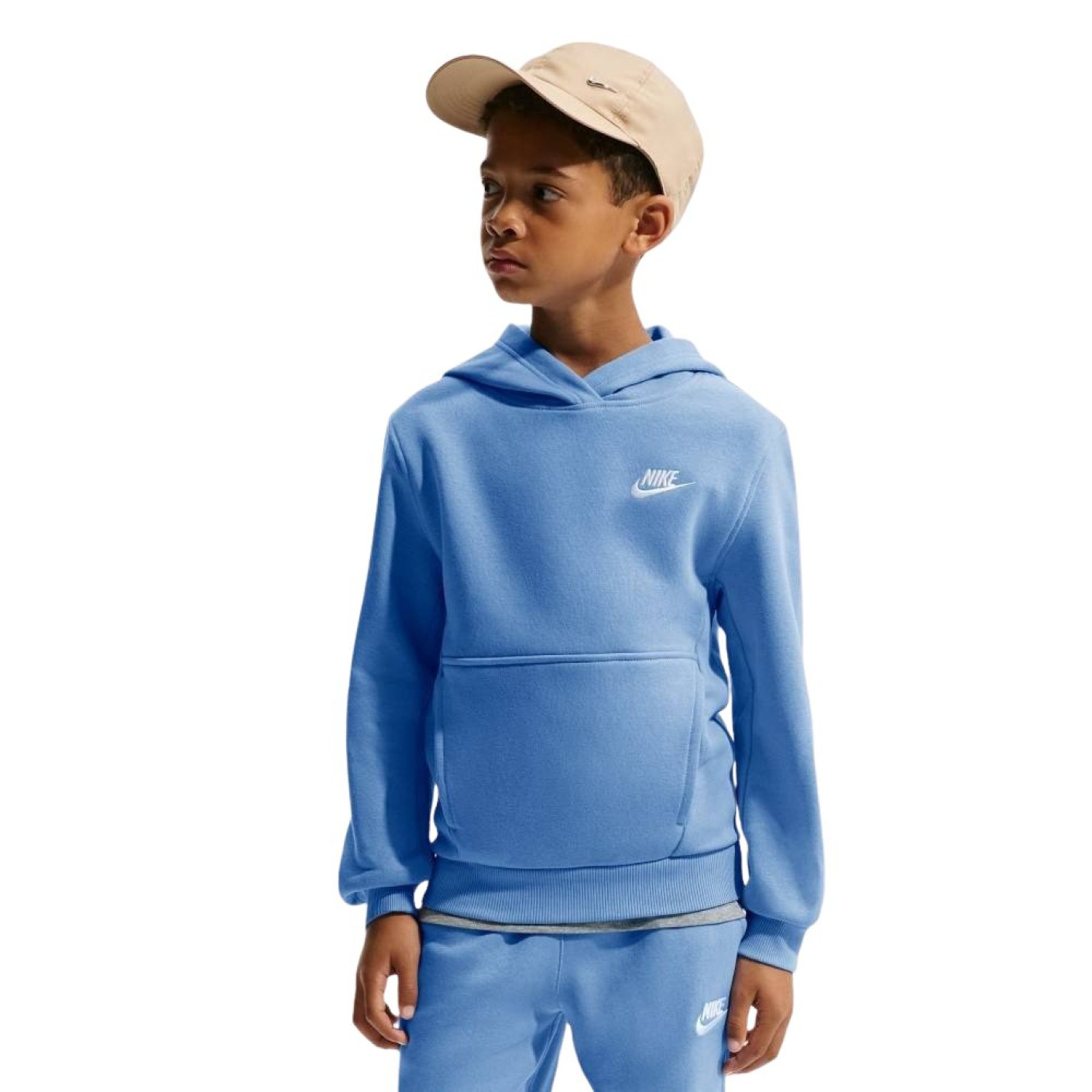 Nike Club Fleece Sportswear Hoodie Kids Blauw Wit