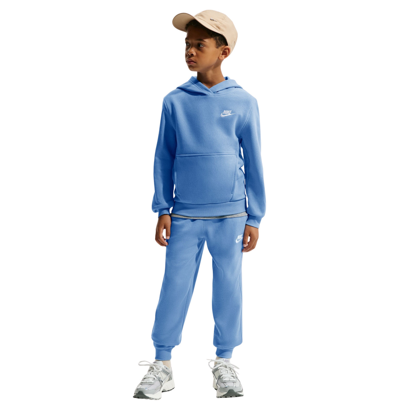 Nike Club Fleece Sportswear Joggingpak Hooded Kids Blauw Wit