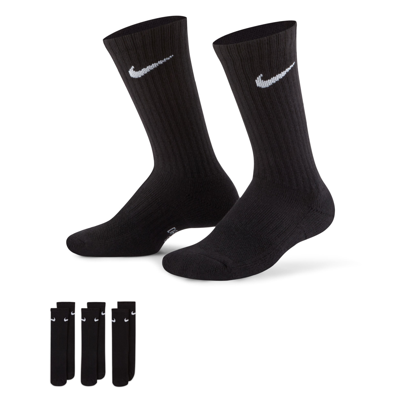 Nike Cushioned Everyday Crew Sports Socks 3-Pack Kids Black White
