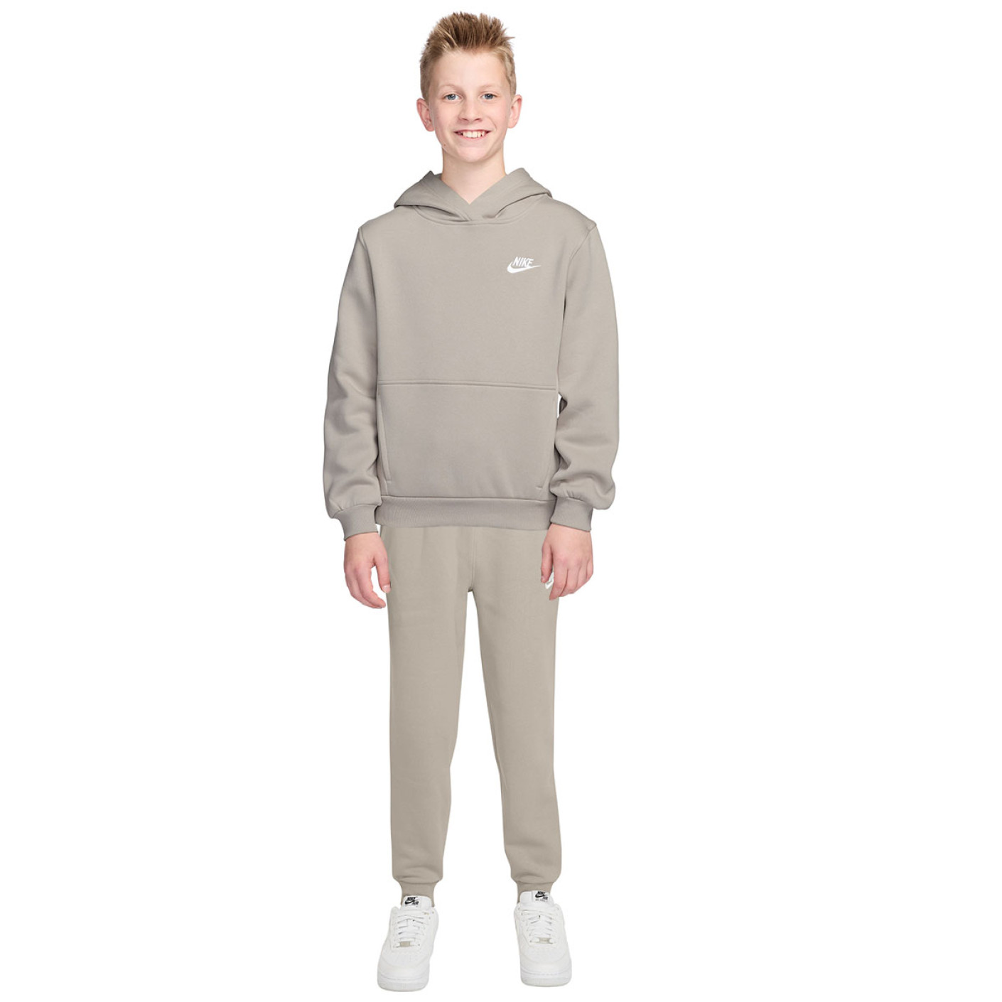 Nike Club Fleece Sportswear Joggingpak Hooded Kids Lichtbruin Wit