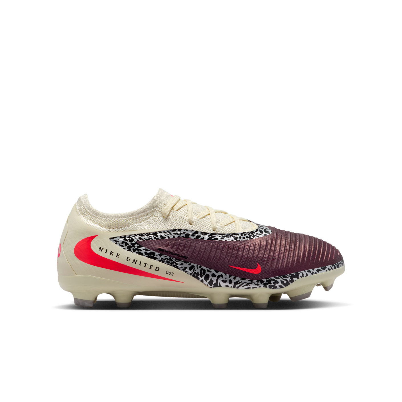 Nike Phantom 6 Pro Low Gras / Kunstgras Voetbalschoenen (MG) Kids Gebroken Wit Bordeauxrood Rood