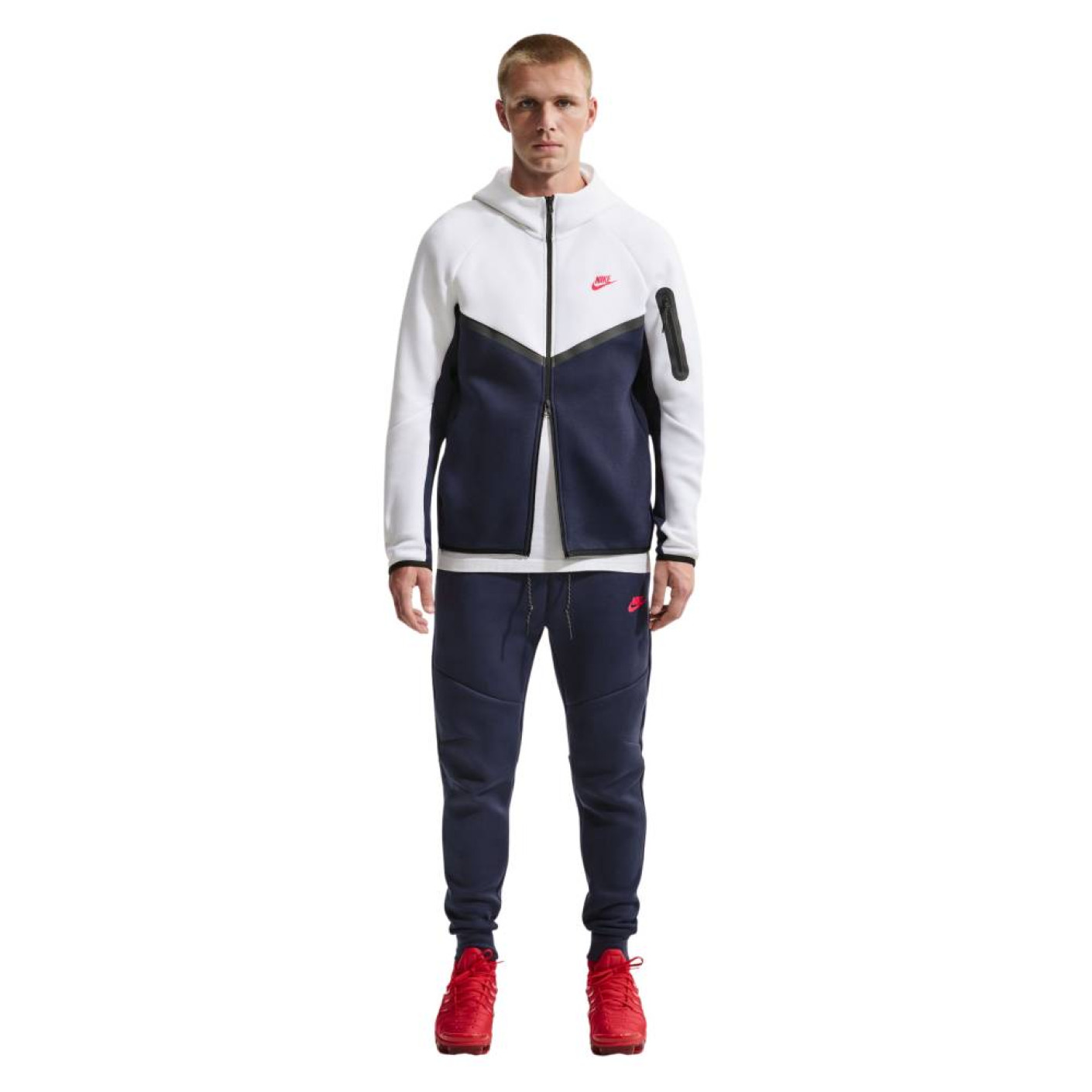 Nike Sportswear Tech Fleece Sportswear Trainingspak Wit Donkerblauw Rood