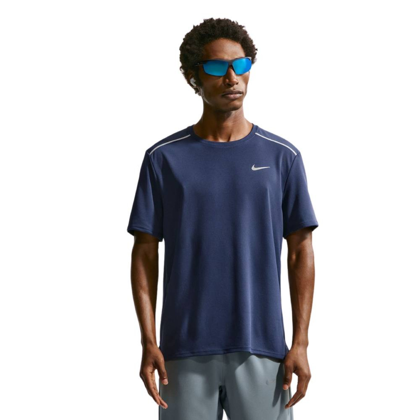 Nike UV Miler Trainingsshirt Donkerblauw Zilver