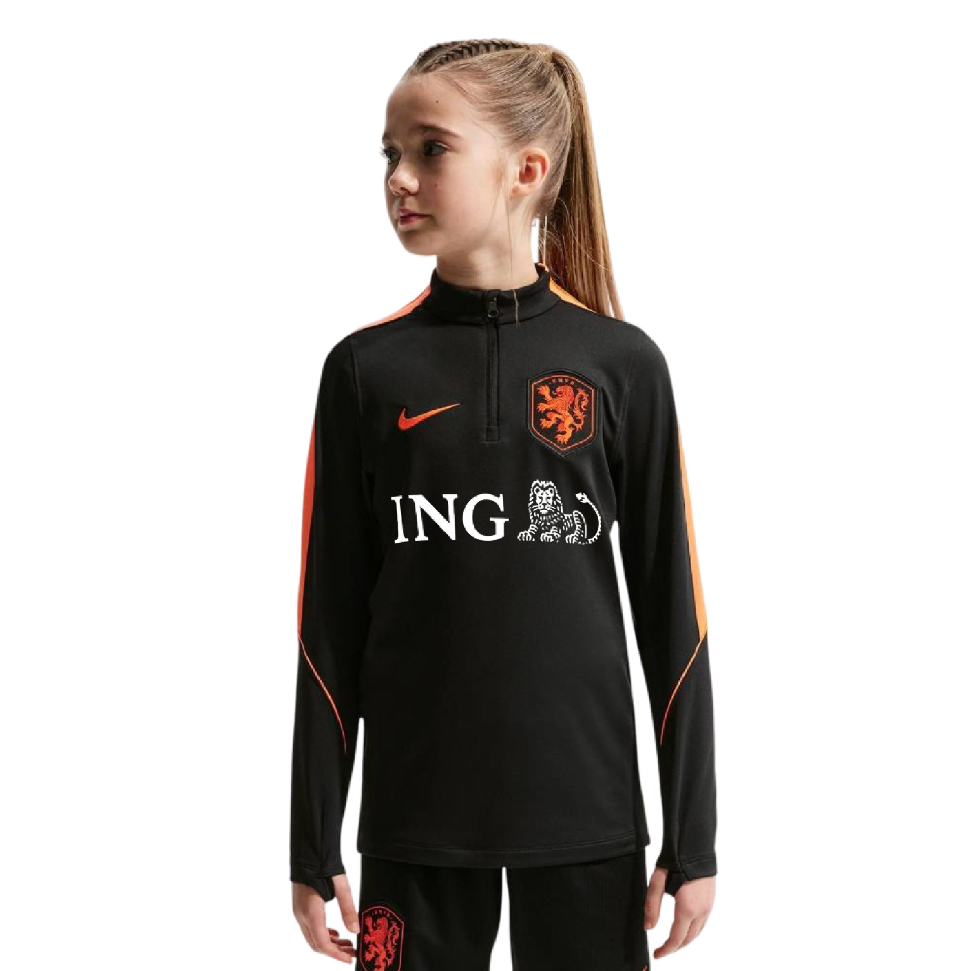 Nike Nederlands Elftal Strike Trainingstrui 1/4-Zip 2026-2028 Kids Zwart Feloranje
