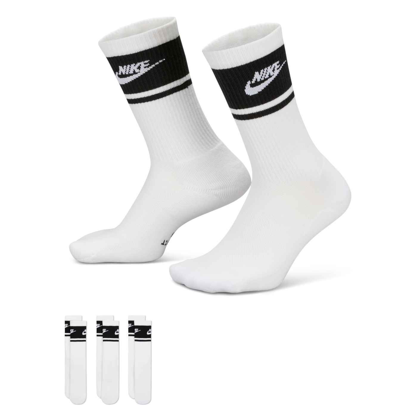 Nike Everyday Elevated Futura Crew Sokken 3-Pack Wit Zwart