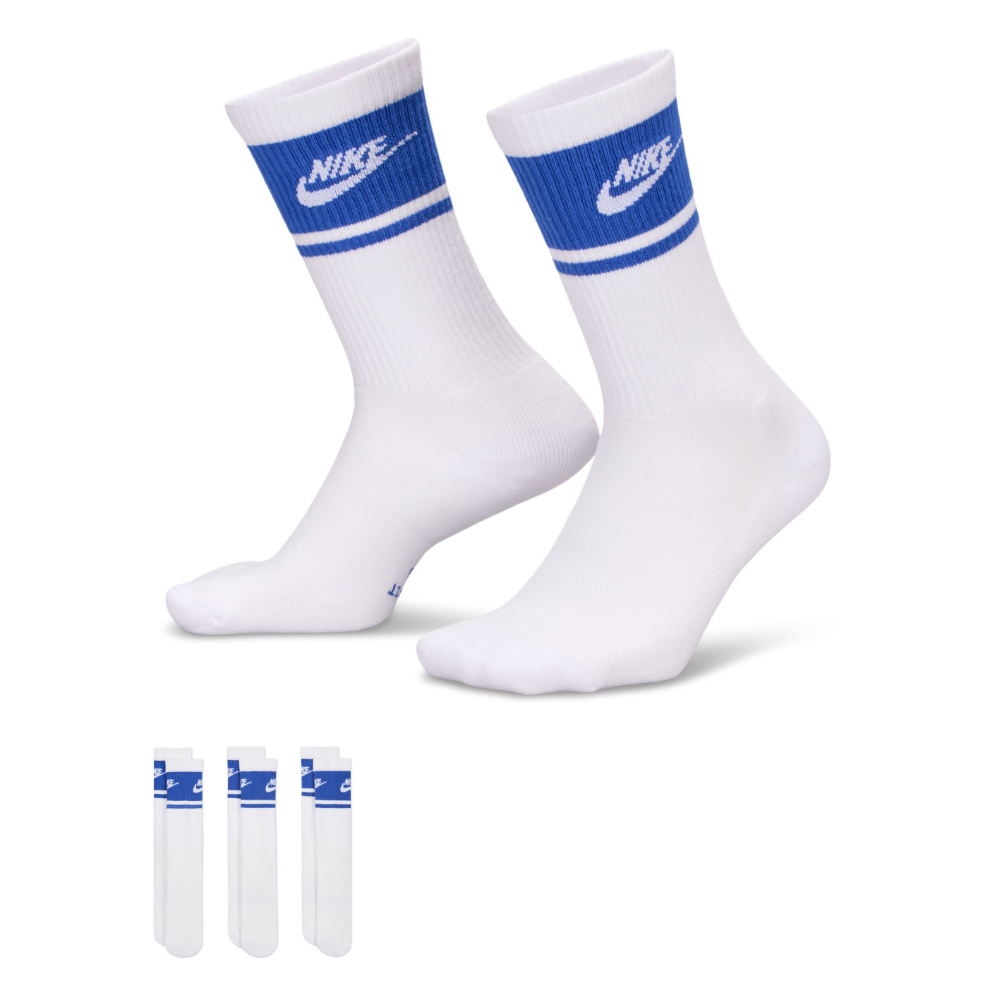 Nike Everyday Elevated Futura Crew Sokken 3-Pack Wit Blauw